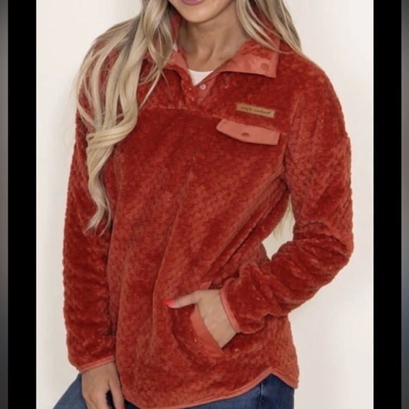 Simply Southern Pullover Orange Spice Leopard Sherpa Size Large - Picture 13 of 13